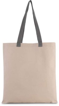 Torba na zakupy shopperka bawełniana z nadrukiem logo firmy - KI0277 - ecru/szara