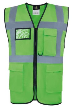 Kamizelka odblaskowa unisex z kieszeniami i nadrukiem logo firmy -  Korntex KXCMF - Zielona